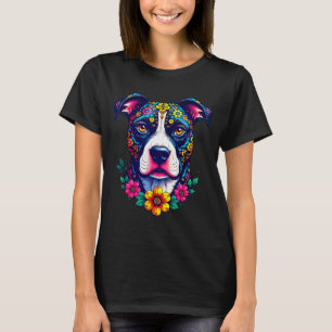 Camiseta Perro Pitbull de cráneo de azúcar mexicano Día de