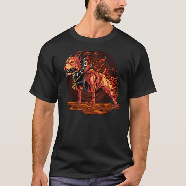 Camiseta Perro Pitbull De Hell Pit Bull Terrier Con Llamas (Anverso)