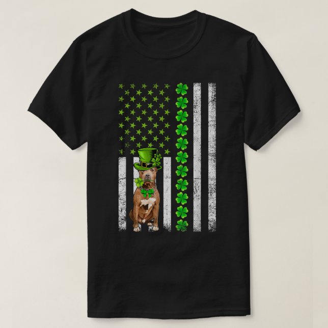 Camiseta Perro Pitbull de la bandera americana Día de San P (Diseño del anverso)