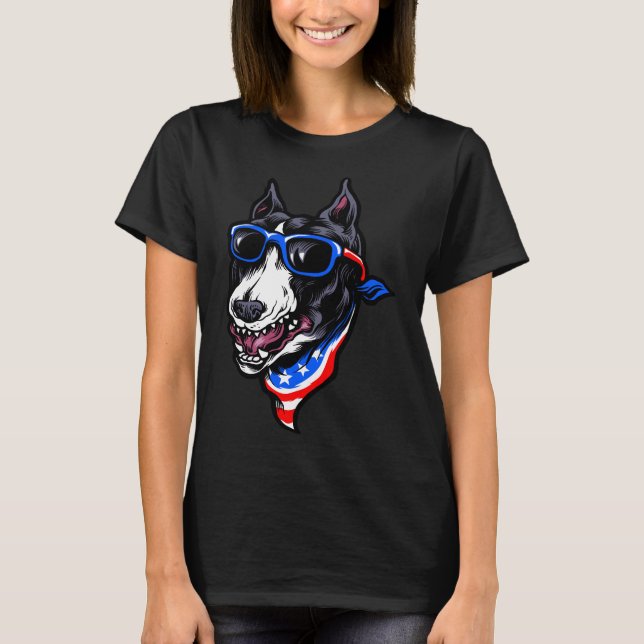 Camiseta Perro Pitbull Estadounidense Con Gafas De Sol (Anverso)