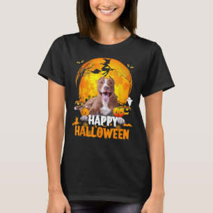 Camiseta Perro Pitbull Feliz Día De Halloween Con La Luna Y