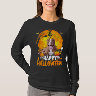 Camiseta Perro Pitbull Feliz Día De Halloween Con La Luna Y