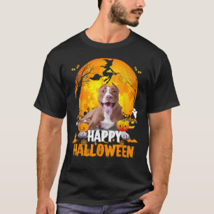 Camiseta Perro Pitbull Feliz Día De Halloween Con La Luna Y