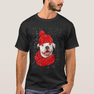 Camiseta Perro Pitbull Lindo Sombrero de Navidad Bufanda Fe