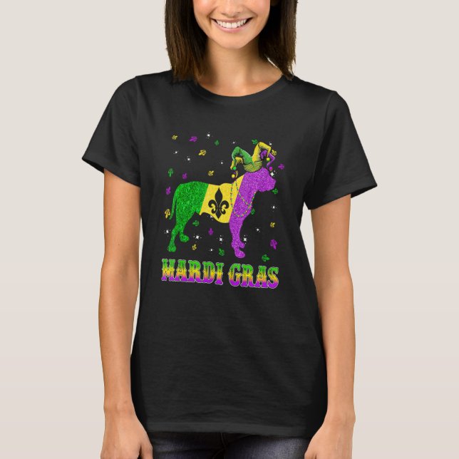 Camiseta Perro Pitbull Mardi Gras Carnaval Bufón Cuentas (Anverso)