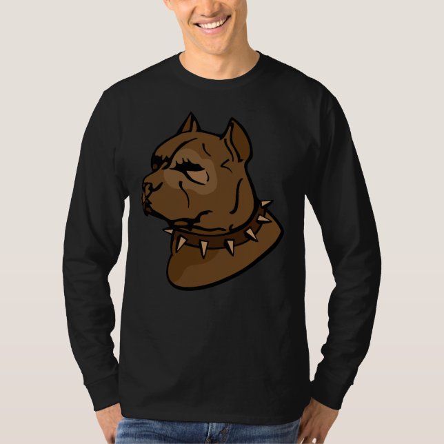 Camiseta Perro Pitbull Marrón Con Collar (Anverso)