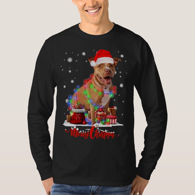 Camiseta Perro Pitbull Merry Perro de Navidad (Anverso)
