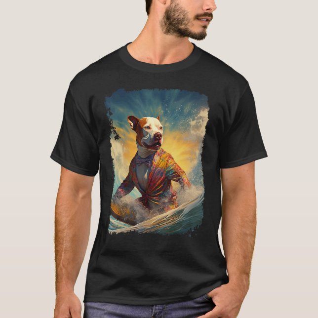 Camiseta Perro Pitbull Surf Paddle Board (Anverso)