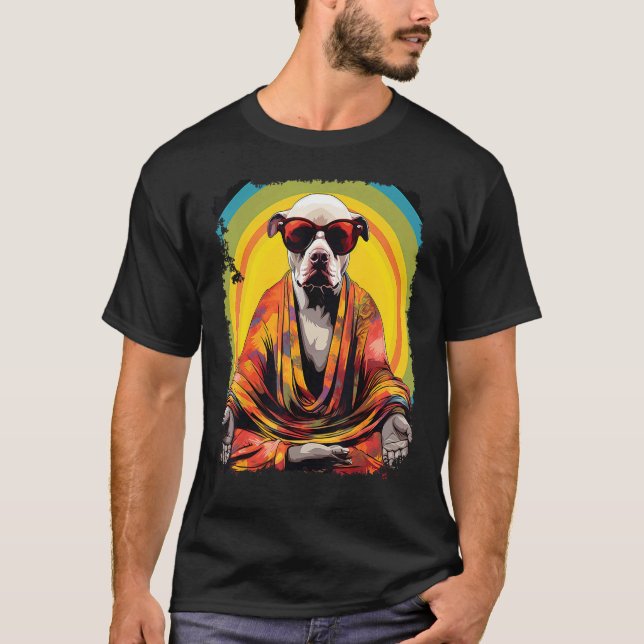 Camiseta Perro Pitbull Yoga Meditación (Anverso)