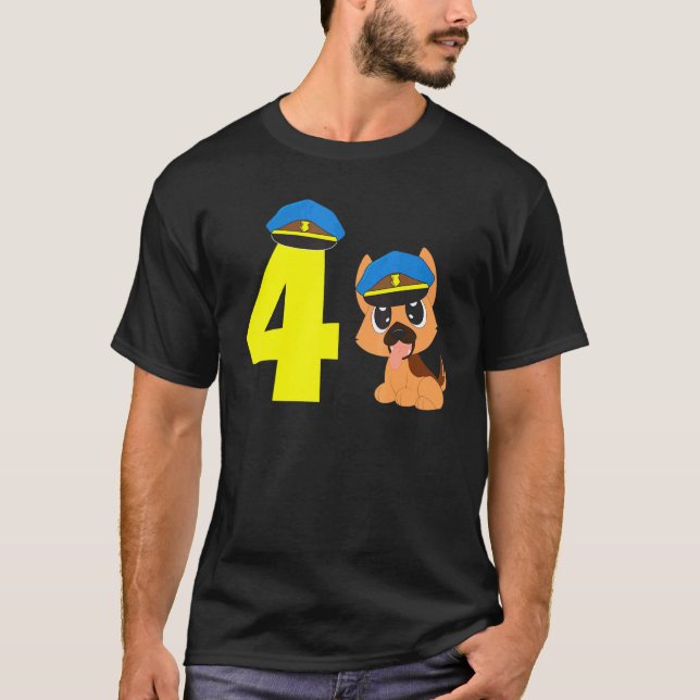 Camiseta Perro policial de cuarto cumpleaños (Anverso)