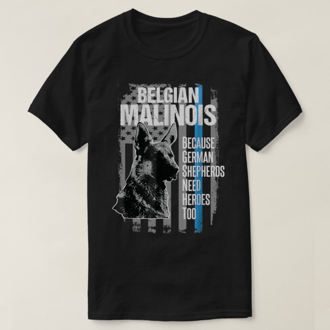 Camiseta Perro policial Malinois Gracioso K9 Bandera delgad (Diseño del anverso)