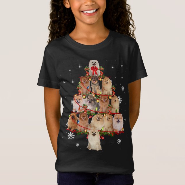 Camiseta Perro Pomerania Árbol de Navidad enciende perro gr (Anverso)
