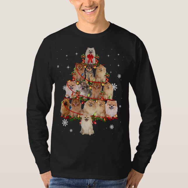 Camiseta Perro Pomerania Árbol de Navidad enciende perro gr (Anverso)
