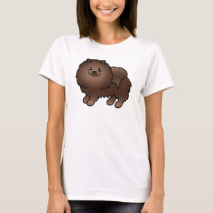 Camiseta Perro Pomerania de dibujos animados lindo marrón