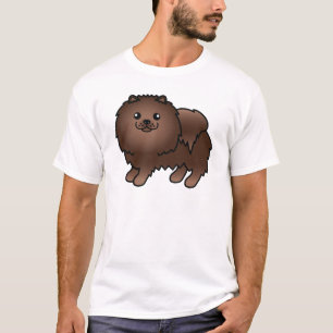 Camiseta Perro Pomerania de dibujos animados lindo marrón