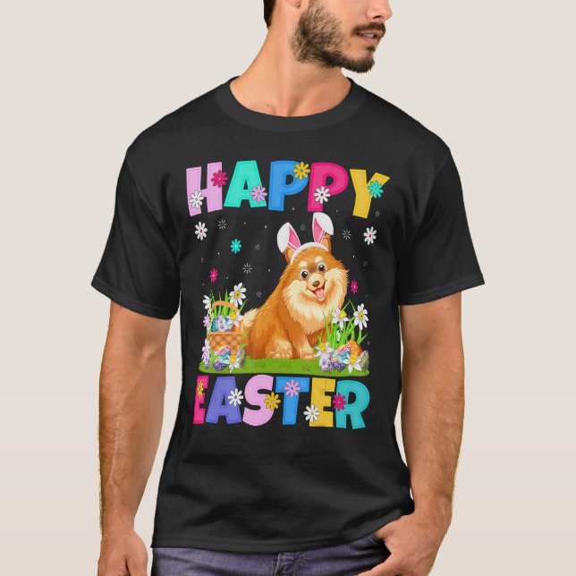 Camiseta Perro Pomerania Feliz Pascua Bunny Pomerania (Anverso)