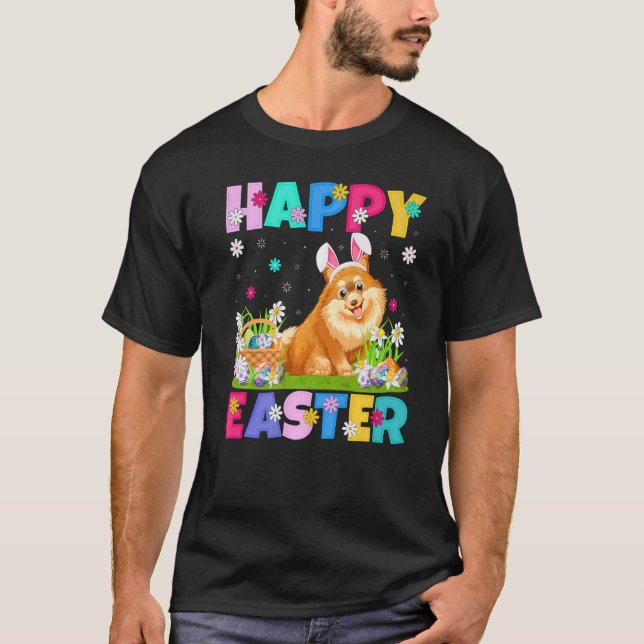 Camiseta Perro Pomerania Feliz Pascua Bunny Pomerania (Anverso)