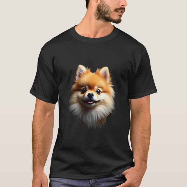 Camiseta Perro Pomerania Negro Cara de Pom (Anverso)