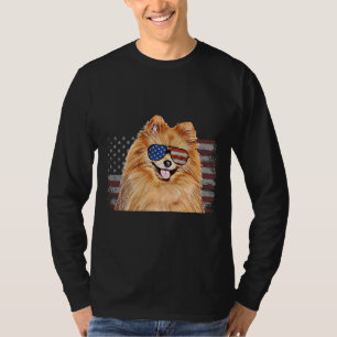 Camiseta Perro Pomeraniano 4 de julio Bandera Estadounidens