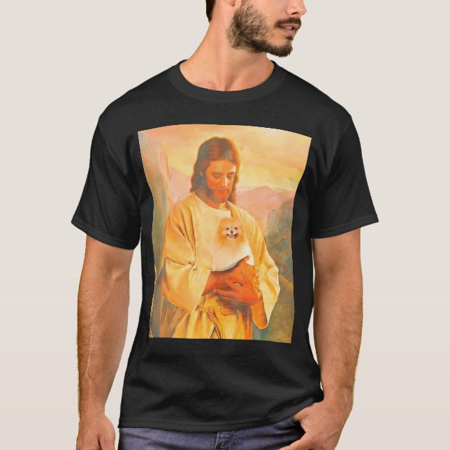 Camiseta Perro Pomeraniano Y Jesús Encantan Divertido (Anverso)