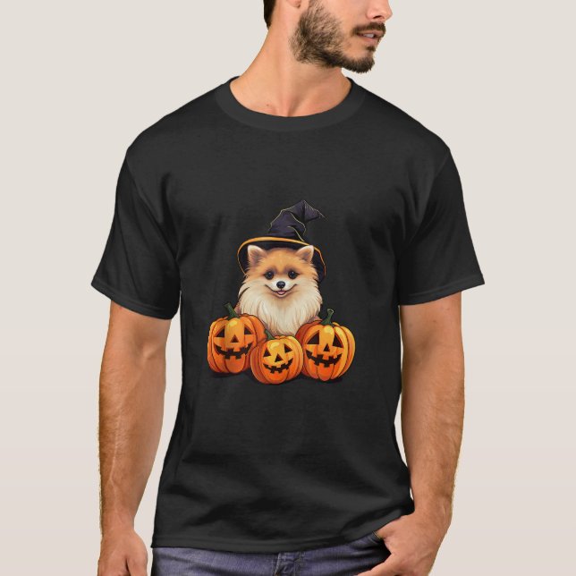 Camiseta Perro pomerano con calabaza de calabaza de calabaz (Anverso)