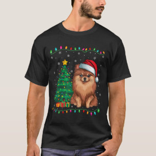 Camiseta Perro pomerano Santa Hat Hombres Árbol de Navidad 