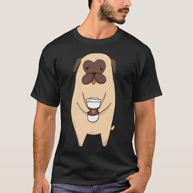 Camiseta Perro Pug Adorable Con Café (Anverso)