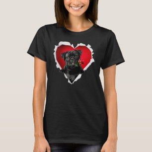 Camiseta Perro Pug Adorable Corazón Bolsillo Rosa Día de Sa
