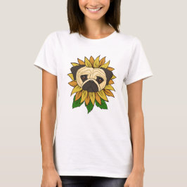 Camiseta Perro Pug Adorable en un Girasol