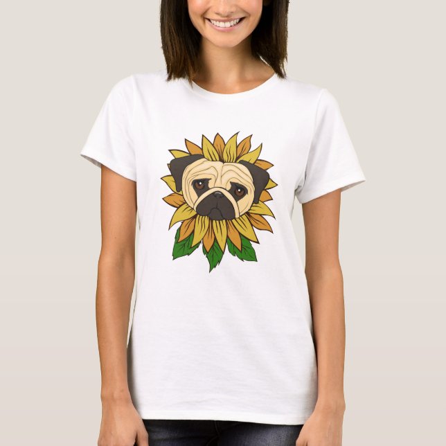 Camiseta Perro Pug Adorable en un Girasol (Anverso)