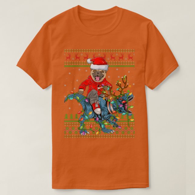 Camiseta Perro Pug Amante de las feas luces de Navidad Pug  (Diseño del anverso)
