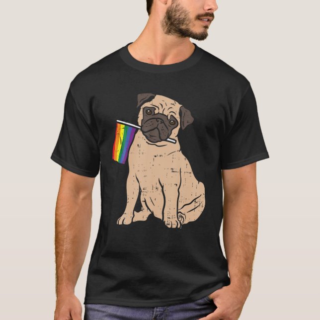 Camiseta Perro Pug Bandera Arcoiris Orgullo gay LGBT Mascot (Anverso)