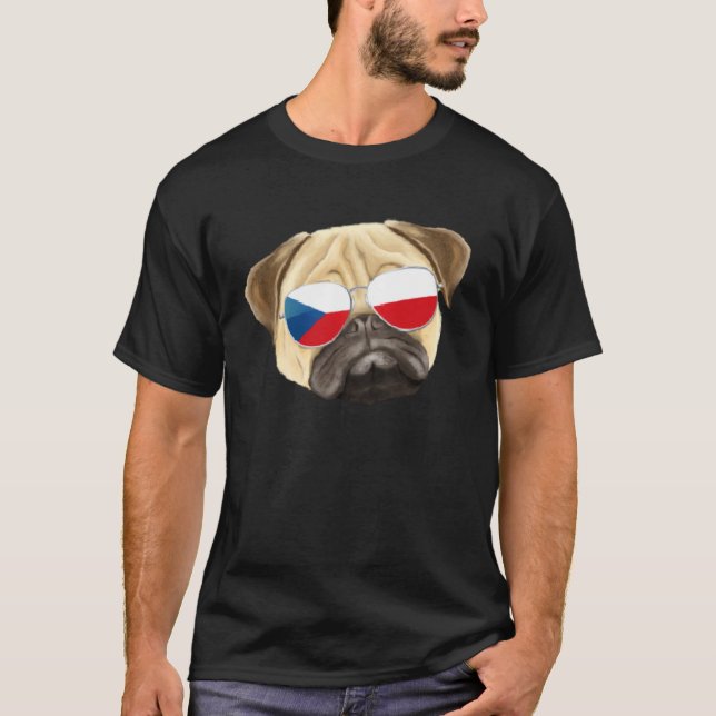 Camiseta Perro Pug Bandera Checa República Checa Bolsillo (Anverso)