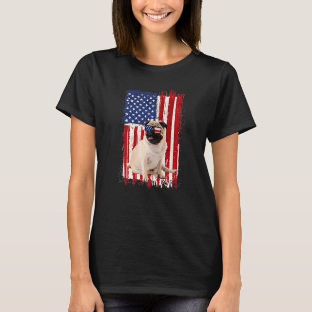 Camiseta Perro Pug Bandera Estadounidense Independencia Pat (Anverso)