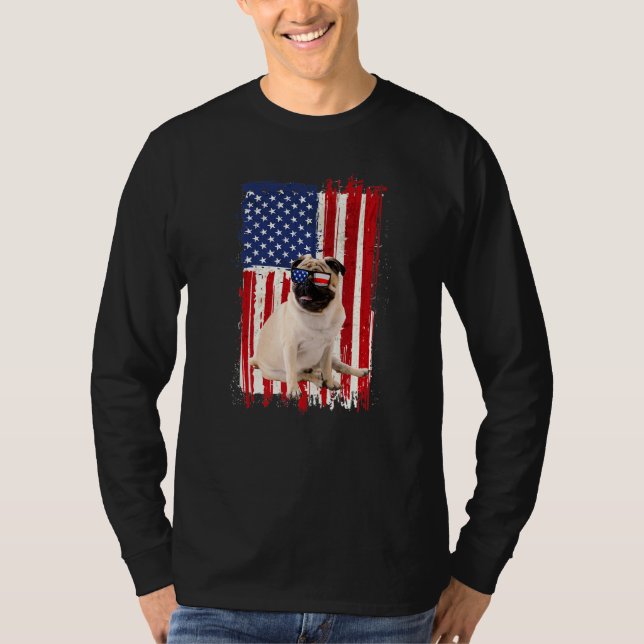 Camiseta Perro Pug Bandera Estadounidense Independencia Pat (Anverso)