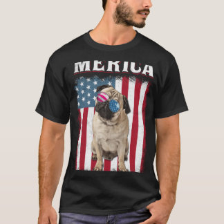 Camiseta Perro Pug Bandera Estadounidense Perro 4 De Julio
