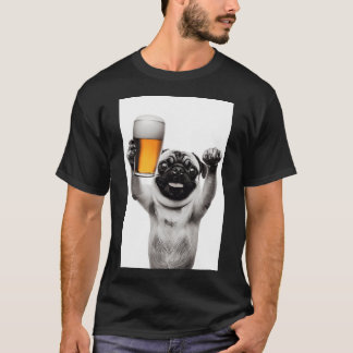 Camiseta Perro Pug bebiendo cerveza, humor divertido de cer