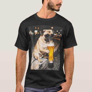 Camiseta Perro Pug Bebiendo Cerveza Meme Divertido Animal