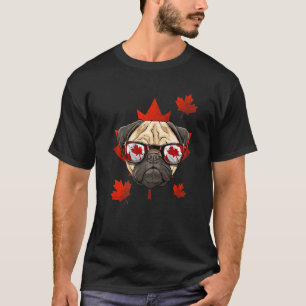 Camiseta Perro Pug Canadiense Hoja de Arce Patriótico Bande