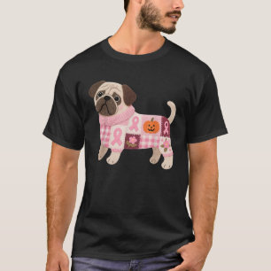 Camiseta Perro Pug Cinta Rosa Patrón Pug Cáncer de Mama Fie