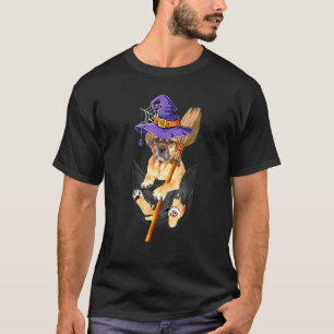 Camiseta Perro Pug Collie Bruja Escoba Bolsillo Halloween