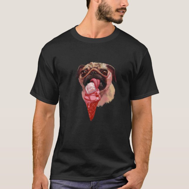 Camiseta Perro Pug Comiendo Helado  Lindo  2 (Anverso)
