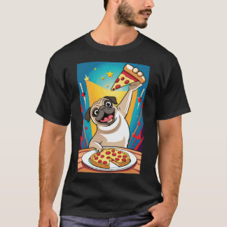 Camiseta perro pug comiendo pizza