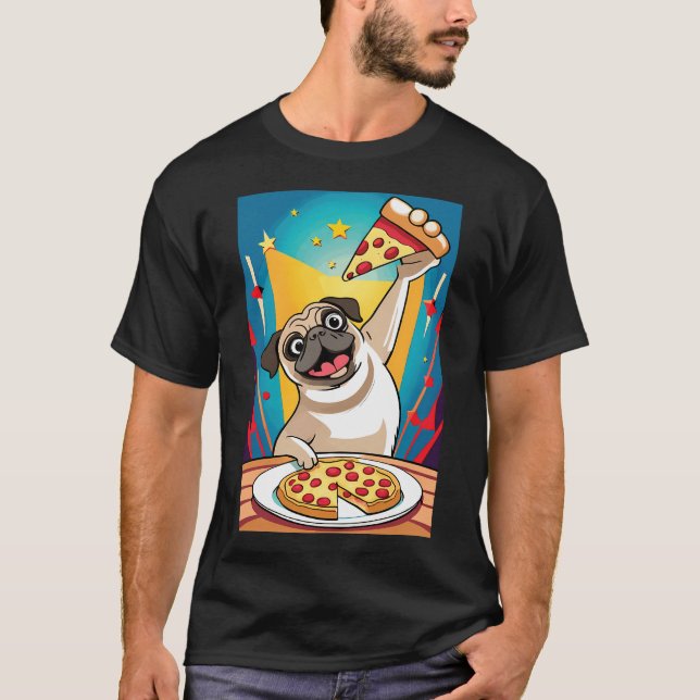 Camiseta perro pug comiendo pizza (Anverso)
