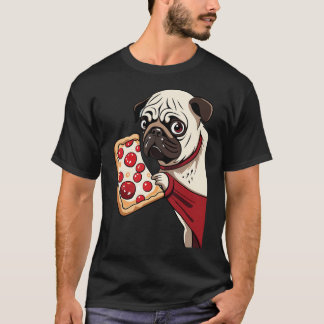 Camiseta perro pug comiendo pizza