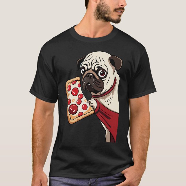 Camiseta perro pug comiendo pizza (Anverso)