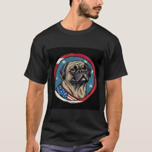 Camiseta Perro Pug con bandana roja blanca azul patriótica 