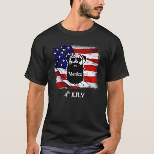 Camiseta Perro Pug Con Barba Distressed Bandera De Estados 