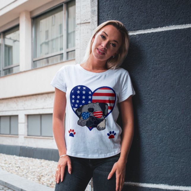 Camiseta Perro Pug con gafas de sol Bandera de Estados Unid (Subido por el creador)