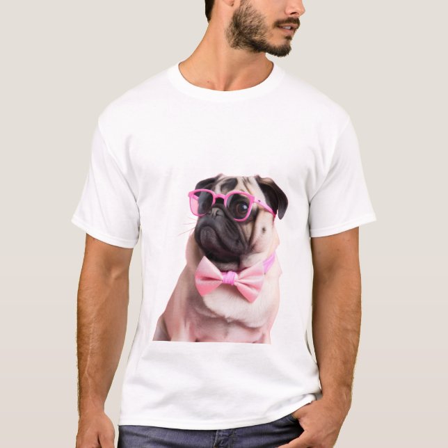 Camiseta perro pug con un lazo (Anverso)